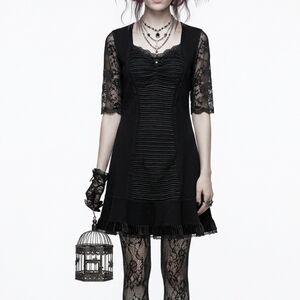 Kollontai Gothic Lolita Lace & Mesh Mini Dress Velvet Back Size L